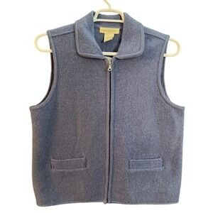NWT Appleseeds Womens Mystic Blue 100% Boiled Wool Full Zip Vest Large 0620 U878